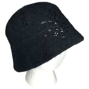 Croft & Barrow Wool Blend Bucket Hat Black Beaded Sequin Cloche OS Cosplay Retro